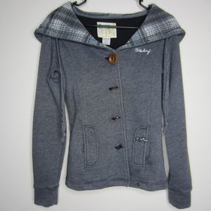 Billabong womens grey button up fleece jacket wood and metal stud details-Sz M